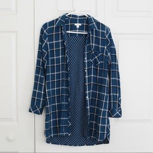 J. Jill blue plaid button down tunic shirt